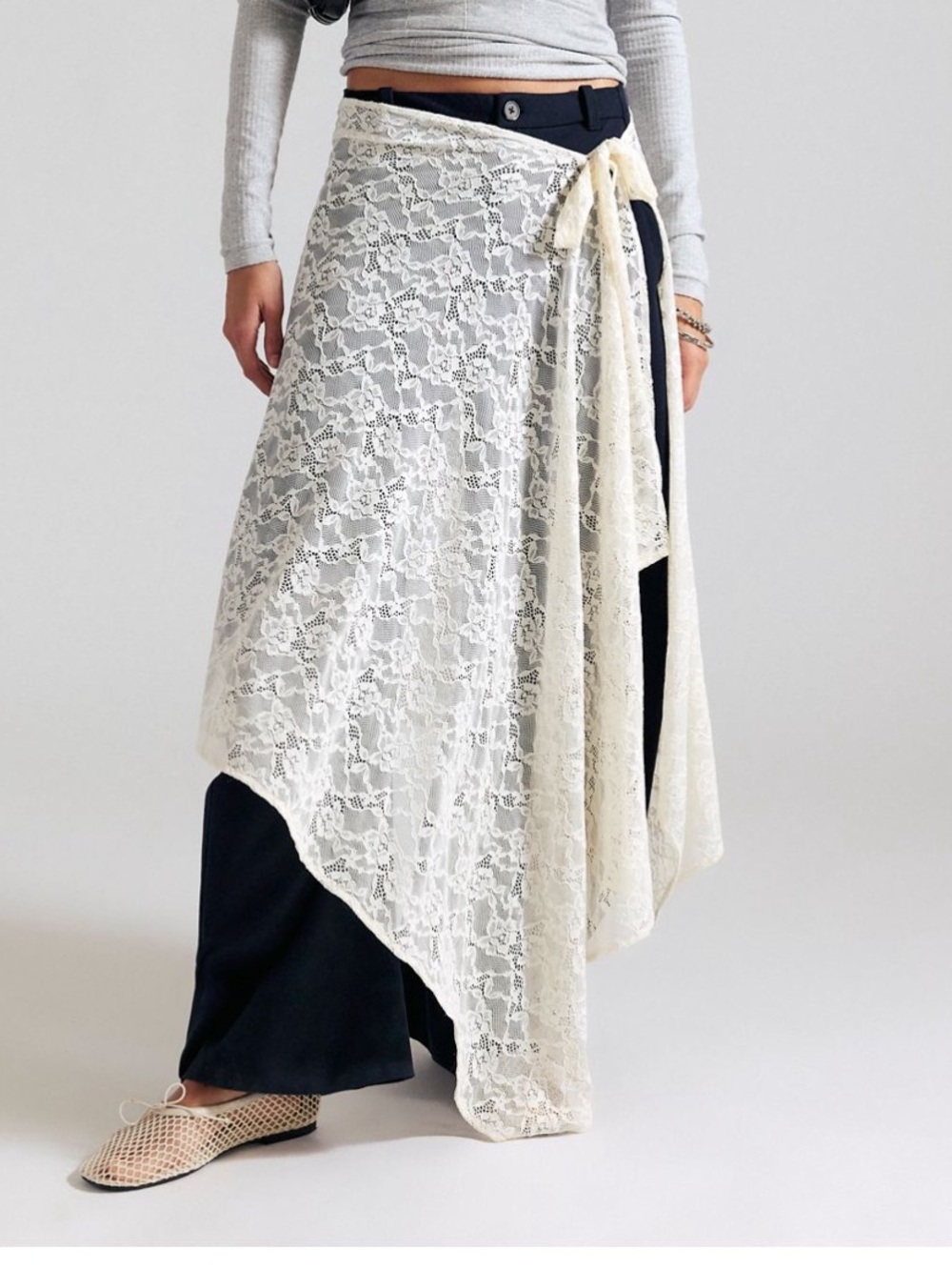 Free People Lace Wrap Maxi Skirt in Cream